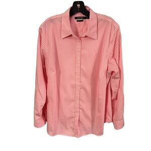 RALPH Lauren Women's Striped Pink White Long Sleeve Button-Down Shirt Sz 1X NWOT